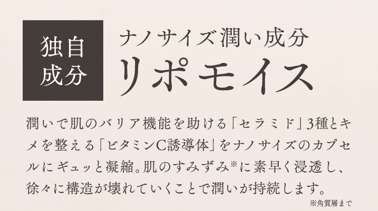 独自成分ナノサイズ潤い成分リポモイス